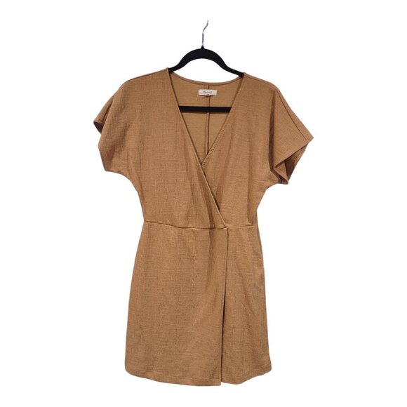 Madewell Women's Tan Flutter Sleeve Faux Wrap Mini Dress - Picture 3 of 9